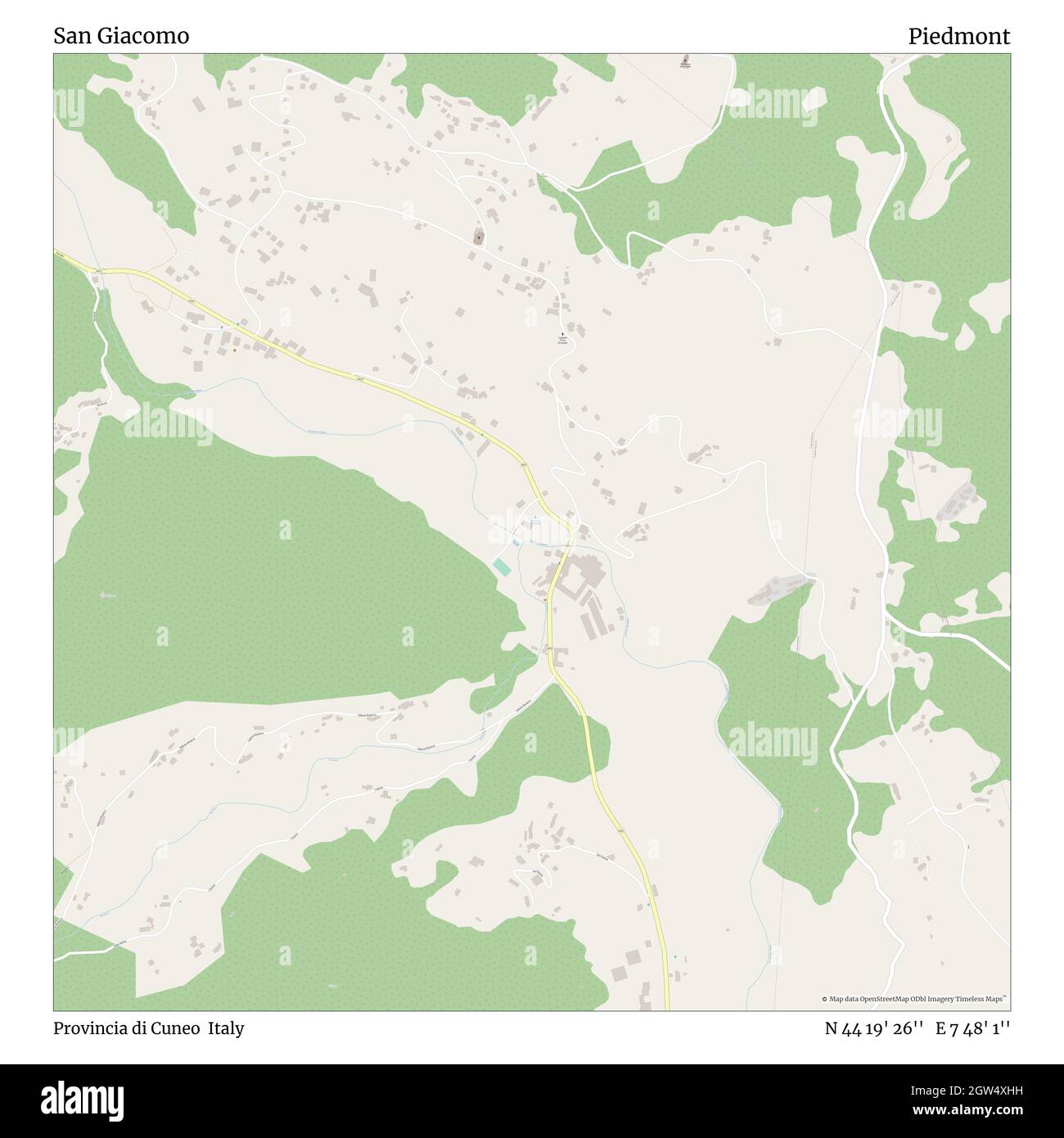 San Giacomo, Provincia di Cuneo, Italia, Piemonte, N 44 19' 26'', e 7 48' 1'', mappa, Mappa senza tempo pubblicata nel 2021. Viaggiatori, esploratori e avventurieri come Florence Nightingale, David Livingstone, Ernest Shackleton, Lewis and Clark e Sherlock Holmes si sono affidati alle mappe per pianificare i viaggi verso gli angoli più remoti del mondo, Timeless Maps sta mappando la maggior parte delle località del mondo, mostrando il successo di grandi sogni Foto Stock