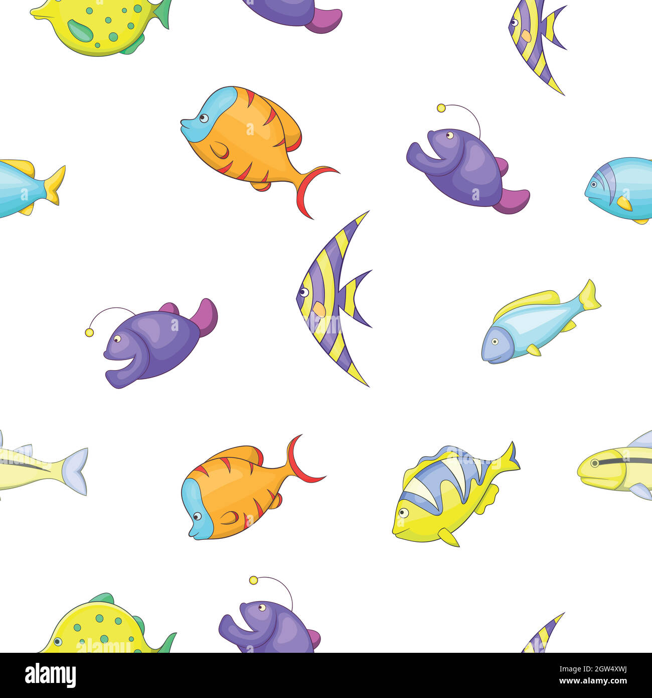 Specie di pesci pattern, stile cartoon Illustrazione Vettoriale