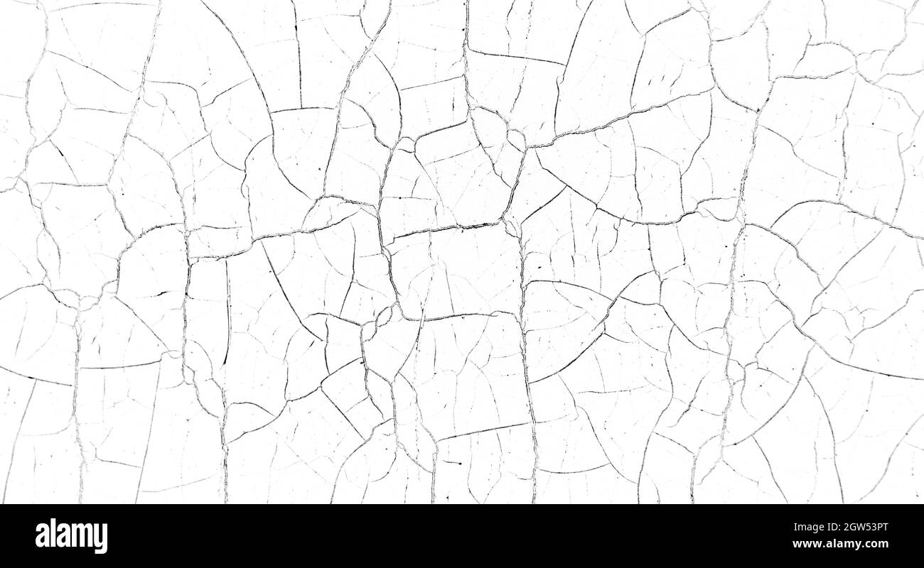Molte crepe caotiche sulla superficie del materiale testurizzato bianco. Foto Stock