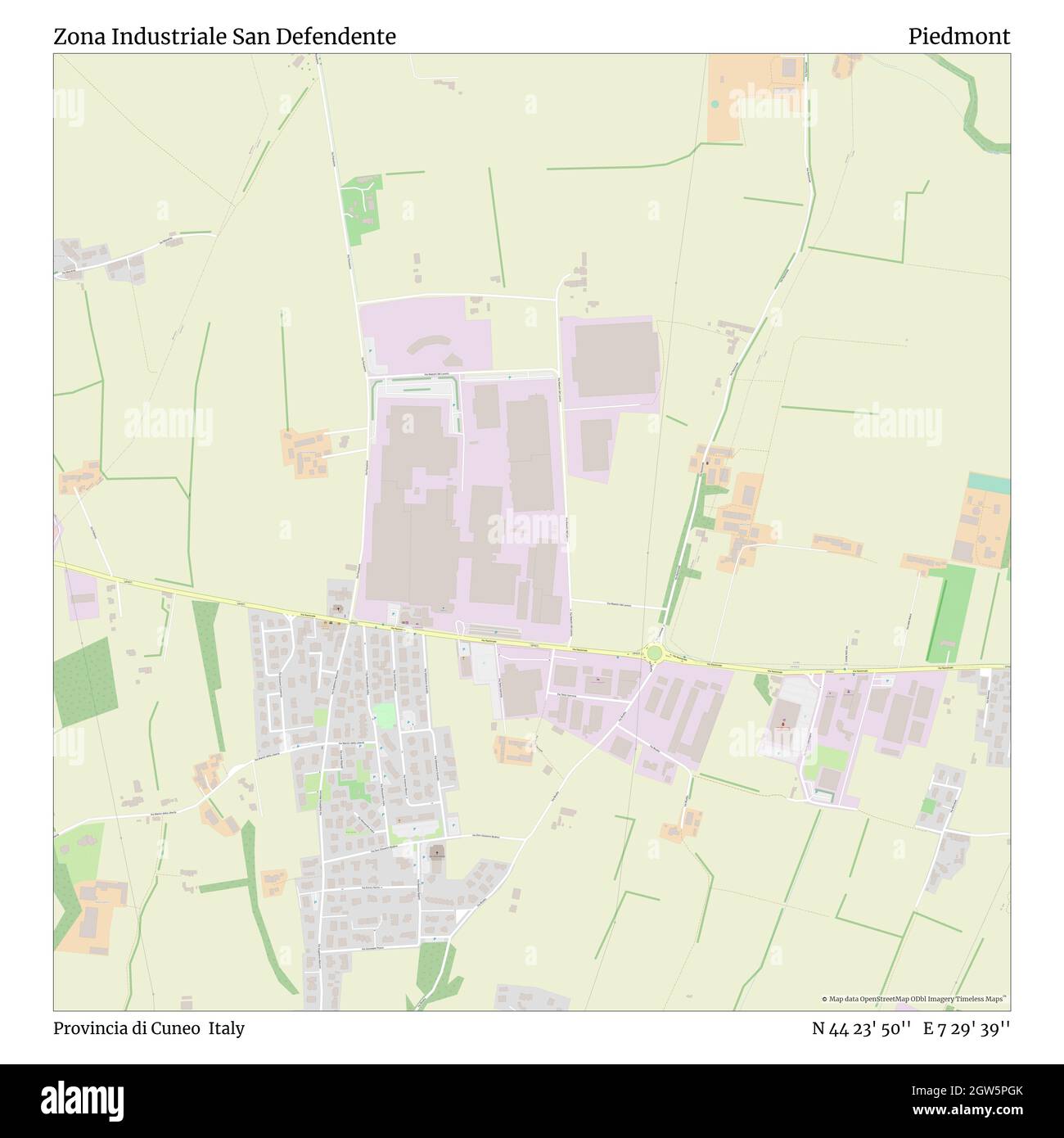 Zona industriale San Defendente, Provincia di Cuneo, Italia, Piemonte, N 44 23' 50'', e 7 29' 39''', mappa, Mappa senza tempo pubblicata nel 2021. Viaggiatori, esploratori e avventurieri come Florence Nightingale, David Livingstone, Ernest Shackleton, Lewis and Clark e Sherlock Holmes si sono affidati alle mappe per pianificare i viaggi verso gli angoli più remoti del mondo, Timeless Maps sta mappando la maggior parte delle località del mondo, mostrando il successo di grandi sogni Foto Stock