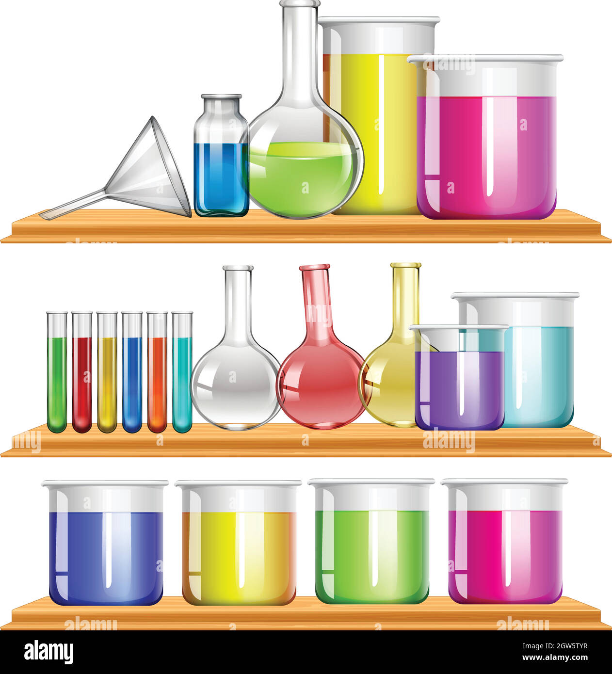 Attrezzatura da laboratorio riempita di sostanze chimiche Illustrazione Vettoriale