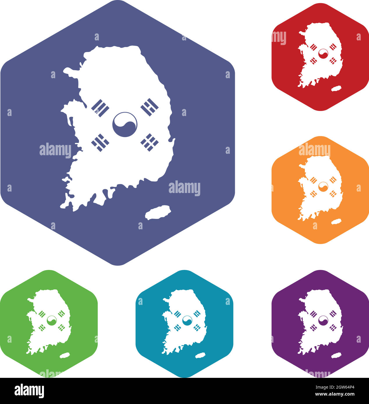 Corea del Sud mappa con il flag set di icone Illustrazione Vettoriale