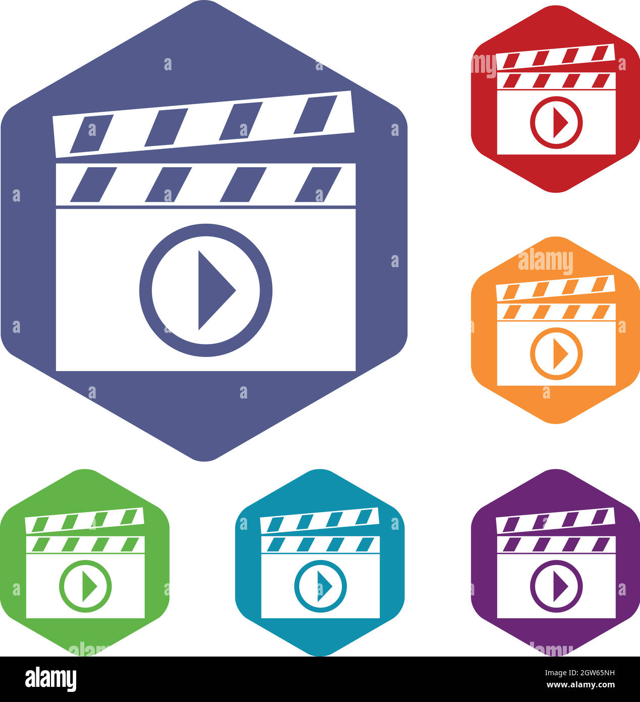 Clapperboard per riprese video set di icone Illustrazione Vettoriale
