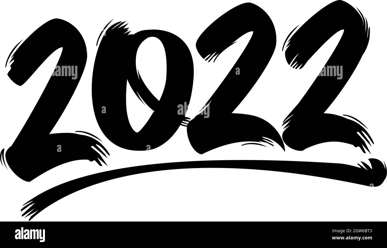 Illustrazione di testo del tratto di pennello per il biglietto di auguri del nuovo anno 2022 Illustrazione Vettoriale