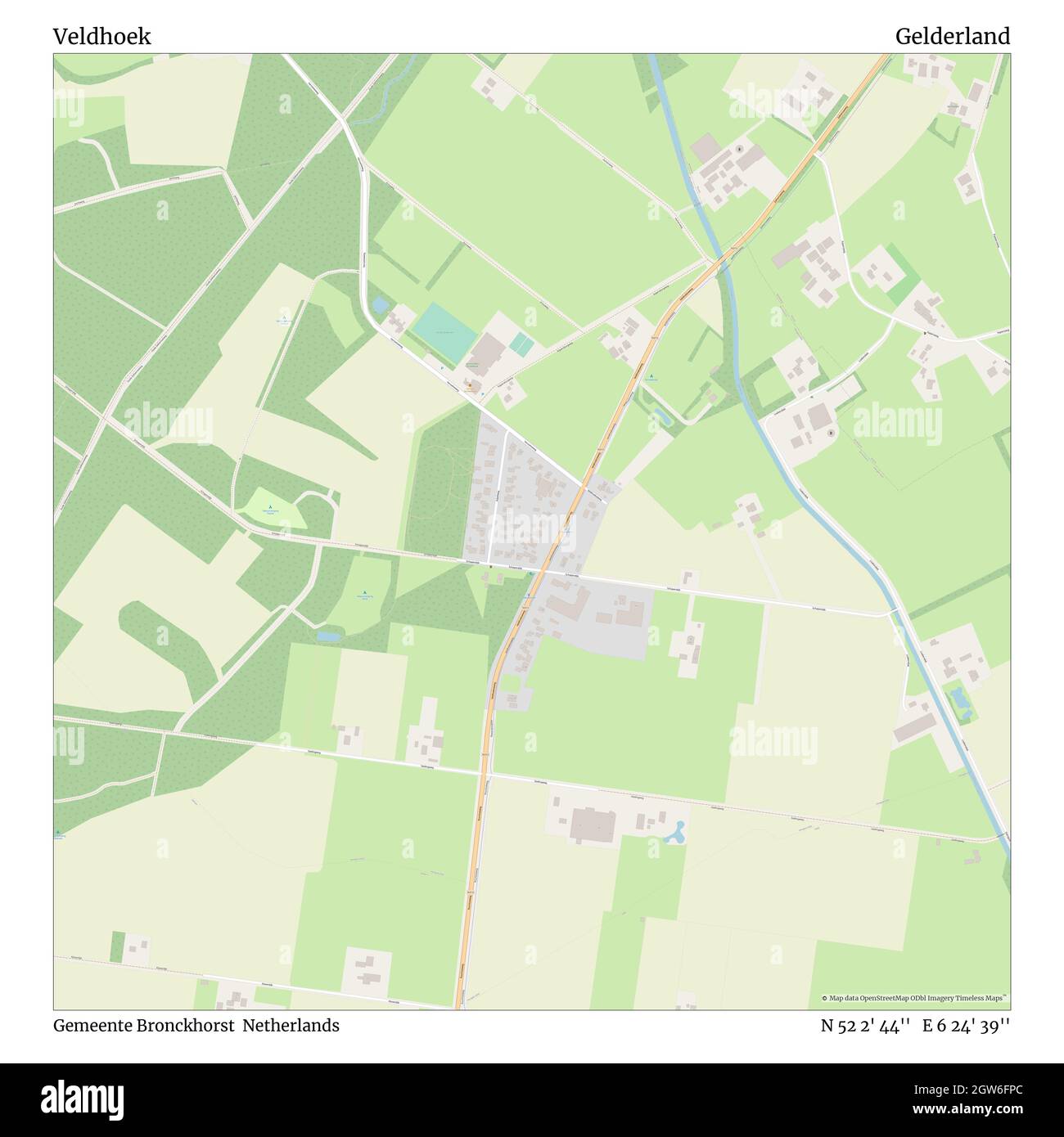 Veldhoek, Gemeente Bronckhorst, Paesi Bassi, Gelderland, N 52 2' 44'', e 6 24' 39''', mappa, Mappa senza tempo pubblicata nel 2021. Viaggiatori, esploratori e avventurieri come Florence Nightingale, David Livingstone, Ernest Shackleton, Lewis and Clark e Sherlock Holmes si sono affidati alle mappe per pianificare i viaggi verso gli angoli più remoti del mondo, Timeless Maps sta mappando la maggior parte delle località del mondo, mostrando il successo di grandi sogni Foto Stock
