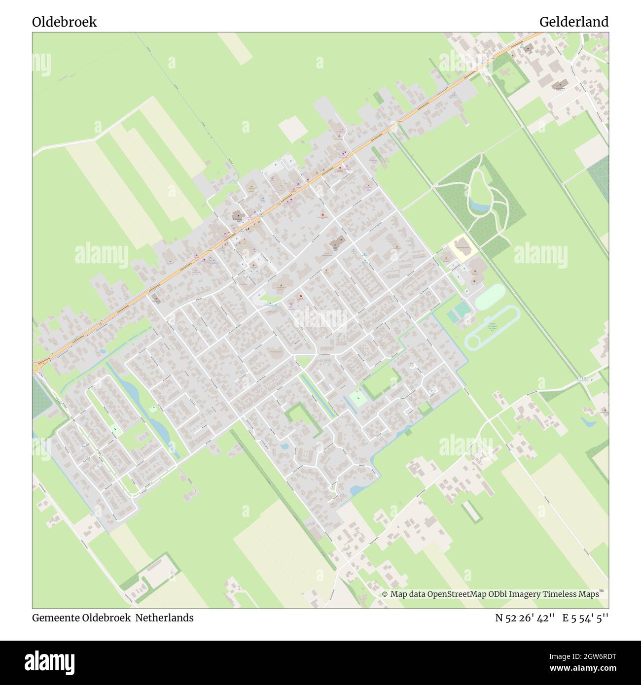 Oldebroek, Gemeente Oldebroek, Paesi Bassi, Gelderland, N 52 26' 42'', e 5 54' 5'', mappa, Mappa senza tempo pubblicata nel 2021. Viaggiatori, esploratori e avventurieri come Florence Nightingale, David Livingstone, Ernest Shackleton, Lewis and Clark e Sherlock Holmes si sono affidati alle mappe per pianificare i viaggi verso gli angoli più remoti del mondo, Timeless Maps sta mappando la maggior parte delle località del mondo, mostrando il successo di grandi sogni Foto Stock