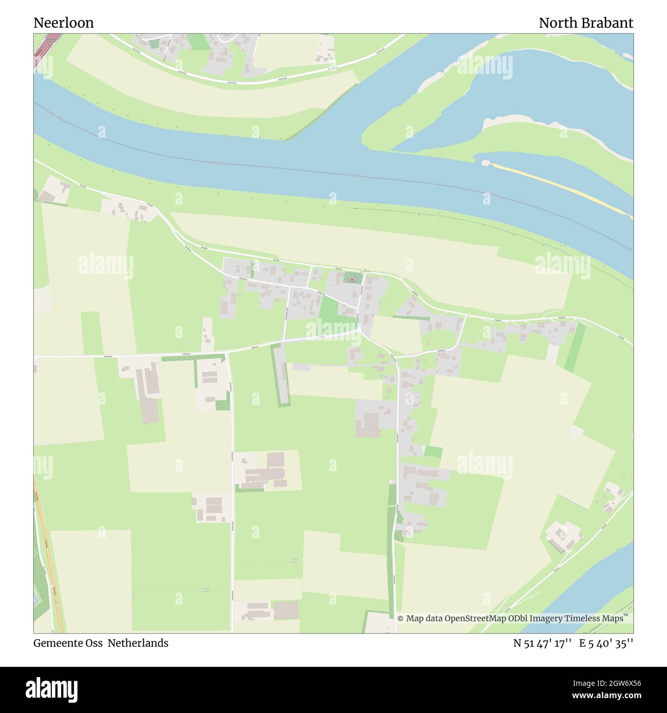 Neerloon, Gemeente Oss, Paesi Bassi, Brabante Nord, N 51 47' 17'', e 5 40' 35''', mappa, Mappa senza tempo pubblicata nel 2021. Viaggiatori, esploratori e avventurieri come Florence Nightingale, David Livingstone, Ernest Shackleton, Lewis and Clark e Sherlock Holmes si sono affidati alle mappe per pianificare i viaggi verso gli angoli più remoti del mondo, Timeless Maps sta mappando la maggior parte delle località del mondo, mostrando il successo di grandi sogni Foto Stock