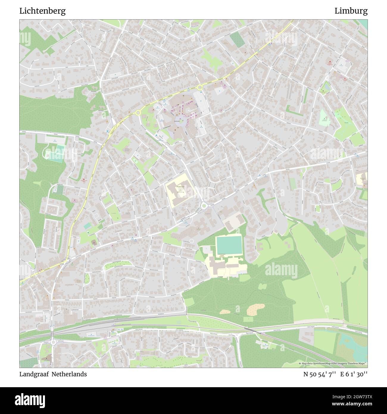 Lichtenberg, Landgraaf, Paesi Bassi, Limburgo, N 50 54' 7'', e 6 1' 30''', mappa, mappa senza tempo pubblicata nel 2021. Viaggiatori, esploratori e avventurieri come Florence Nightingale, David Livingstone, Ernest Shackleton, Lewis and Clark e Sherlock Holmes si sono affidati alle mappe per pianificare i viaggi verso gli angoli più remoti del mondo, Timeless Maps sta mappando la maggior parte delle località del mondo, mostrando il successo di grandi sogni Foto Stock