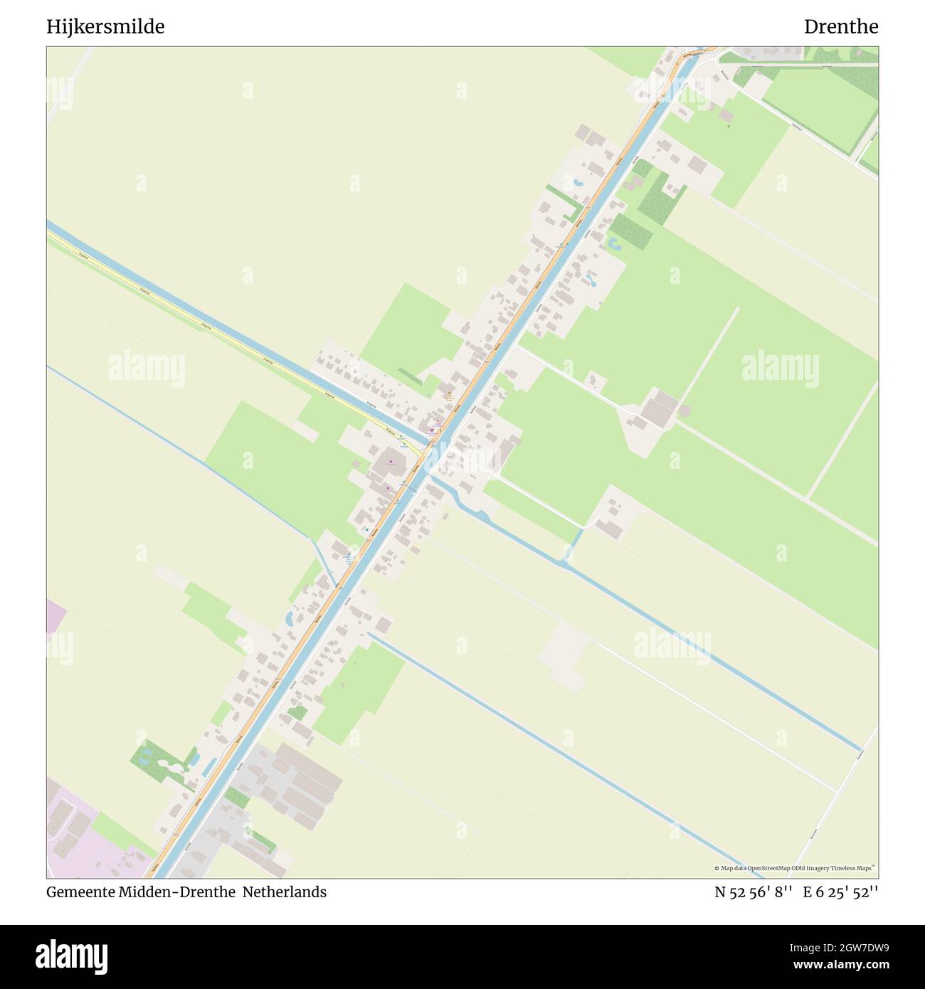 Hijkersmilde, Gemeente Midden-Drenthe, Olanda, Drenthe, N 52 56' 8'', e 6 25' 52''', mappa, Mappa senza tempo pubblicata nel 2021. Viaggiatori, esploratori e avventurieri come Florence Nightingale, David Livingstone, Ernest Shackleton, Lewis and Clark e Sherlock Holmes si sono affidati alle mappe per pianificare i viaggi verso gli angoli più remoti del mondo, Timeless Maps sta mappando la maggior parte delle località del mondo, mostrando il successo di grandi sogni Foto Stock