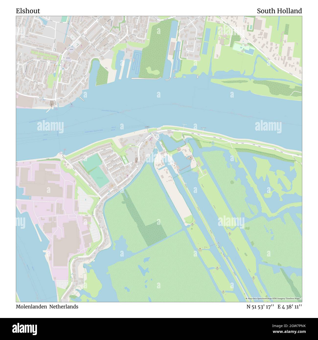 Elshout, Molenlanden, Paesi Bassi, Olanda del Sud, N 51 53' 17'', e 4 38' 11''', mappa, mappa senza tempo pubblicata nel 2021. Viaggiatori, esploratori e avventurieri come Florence Nightingale, David Livingstone, Ernest Shackleton, Lewis and Clark e Sherlock Holmes si sono affidati alle mappe per pianificare i viaggi verso gli angoli più remoti del mondo, Timeless Maps sta mappando la maggior parte delle località del mondo, mostrando il successo di grandi sogni Foto Stock