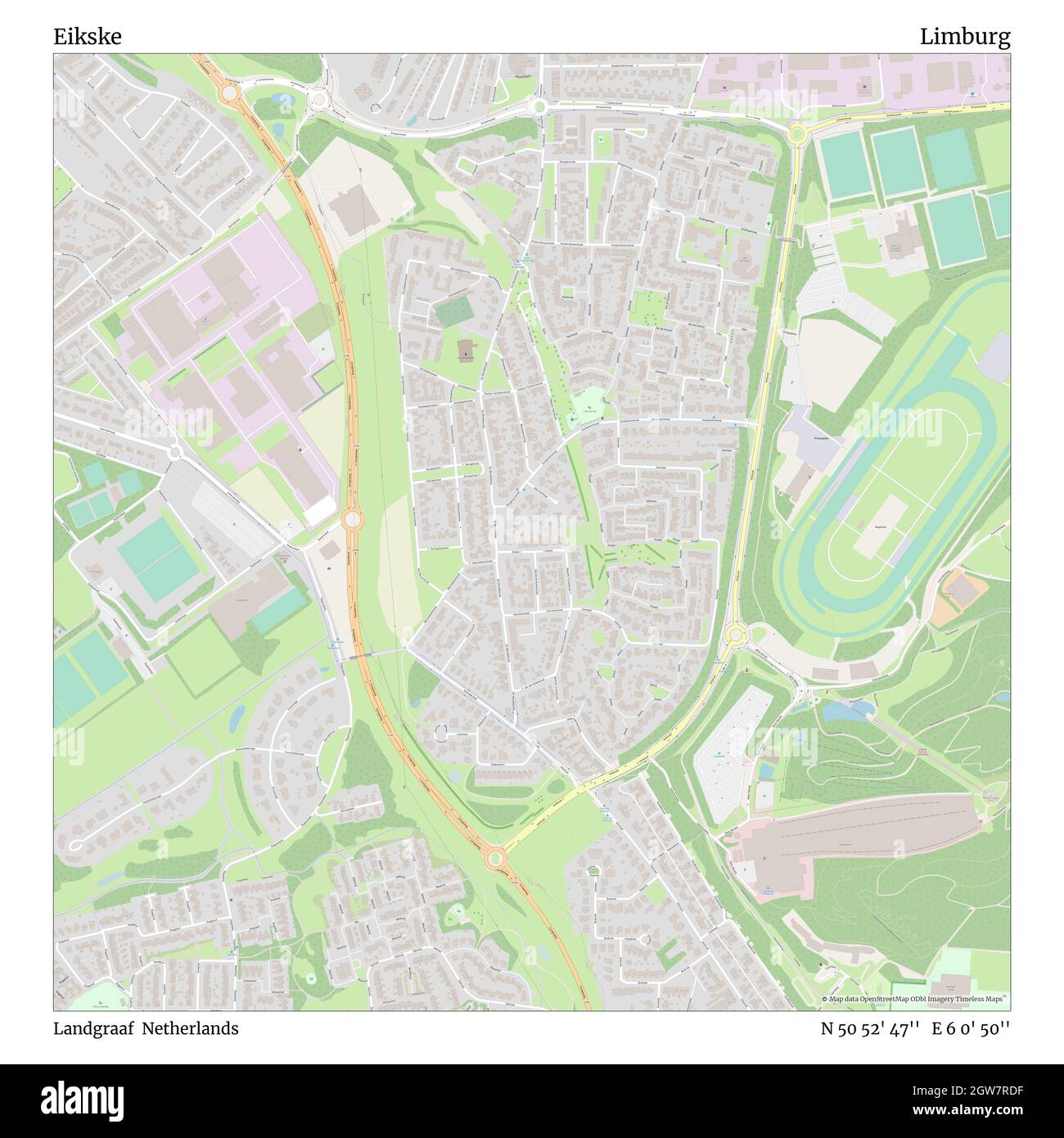 Eikske, Landgraaf, Paesi Bassi, Limburgo, N 50 52' 47'', e 6 0' 50''', mappa, mappa senza tempo pubblicata nel 2021. Viaggiatori, esploratori e avventurieri come Florence Nightingale, David Livingstone, Ernest Shackleton, Lewis and Clark e Sherlock Holmes si sono affidati alle mappe per pianificare i viaggi verso gli angoli più remoti del mondo, Timeless Maps sta mappando la maggior parte delle località del mondo, mostrando il successo di grandi sogni Foto Stock