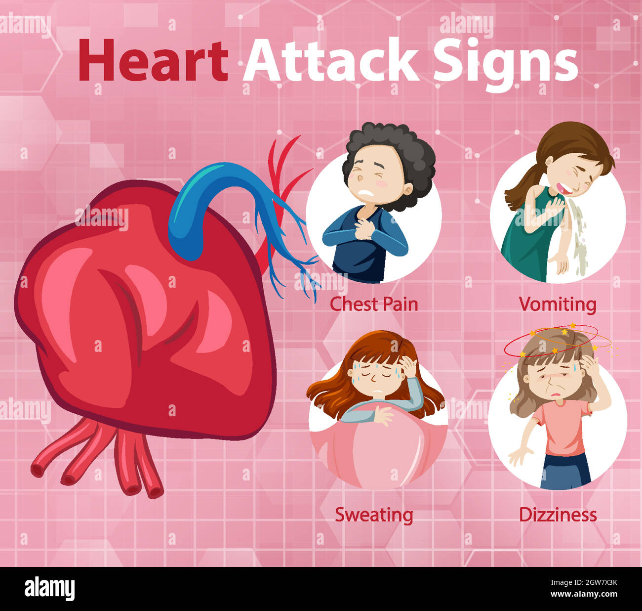 Infografica sui sintomi di attacco cardiaco o sui segni di avvertimento Illustrazione Vettoriale