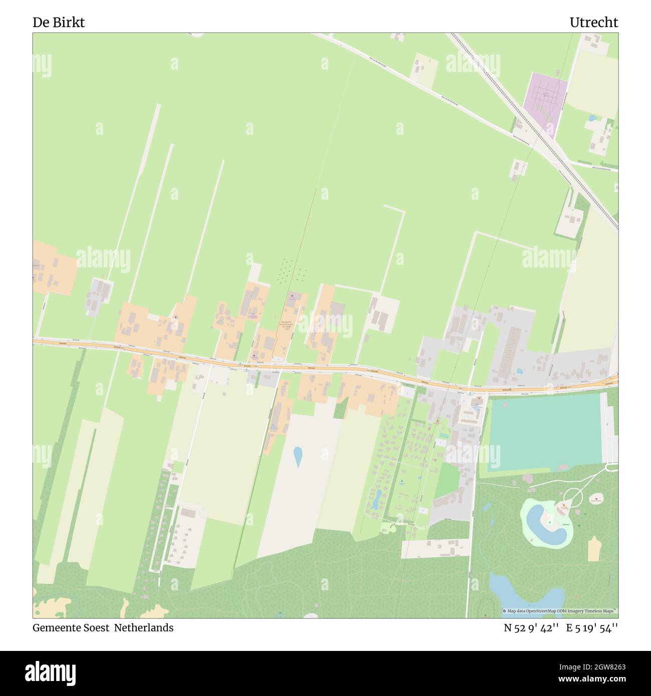 De Birkt, Gemeente Soest, Paesi Bassi, Utrecht, N 52 9' 42''', e 5 19' 54''', mappa, mappa senza tempo pubblicata nel 2021. Viaggiatori, esploratori e avventurieri come Florence Nightingale, David Livingstone, Ernest Shackleton, Lewis and Clark e Sherlock Holmes si sono affidati alle mappe per pianificare i viaggi verso gli angoli più remoti del mondo, Timeless Maps sta mappando la maggior parte delle località del mondo, mostrando il successo di grandi sogni Foto Stock