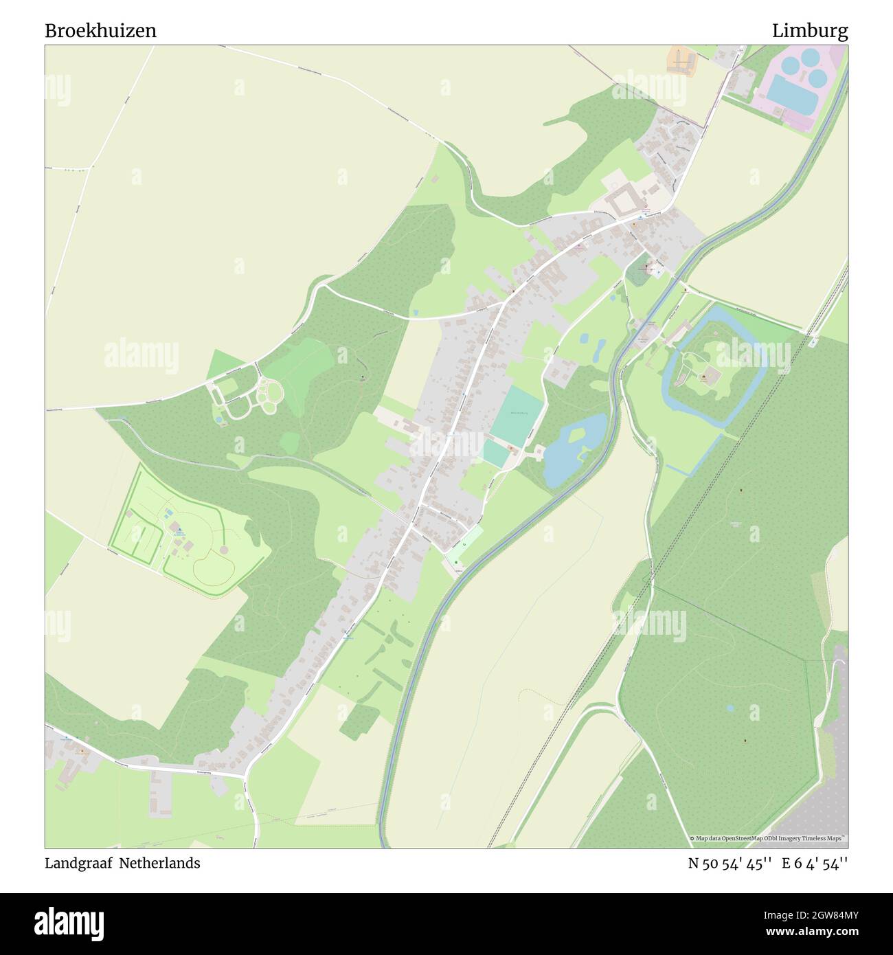 Broekhuizen, Landgraaf, Paesi Bassi, Limburgo, N 50 54' 45'', e 6 4' 54''', mappa, Mappa senza tempo pubblicata nel 2021. Viaggiatori, esploratori e avventurieri come Florence Nightingale, David Livingstone, Ernest Shackleton, Lewis and Clark e Sherlock Holmes si sono affidati alle mappe per pianificare i viaggi verso gli angoli più remoti del mondo, Timeless Maps sta mappando la maggior parte delle località del mondo, mostrando il successo di grandi sogni Foto Stock