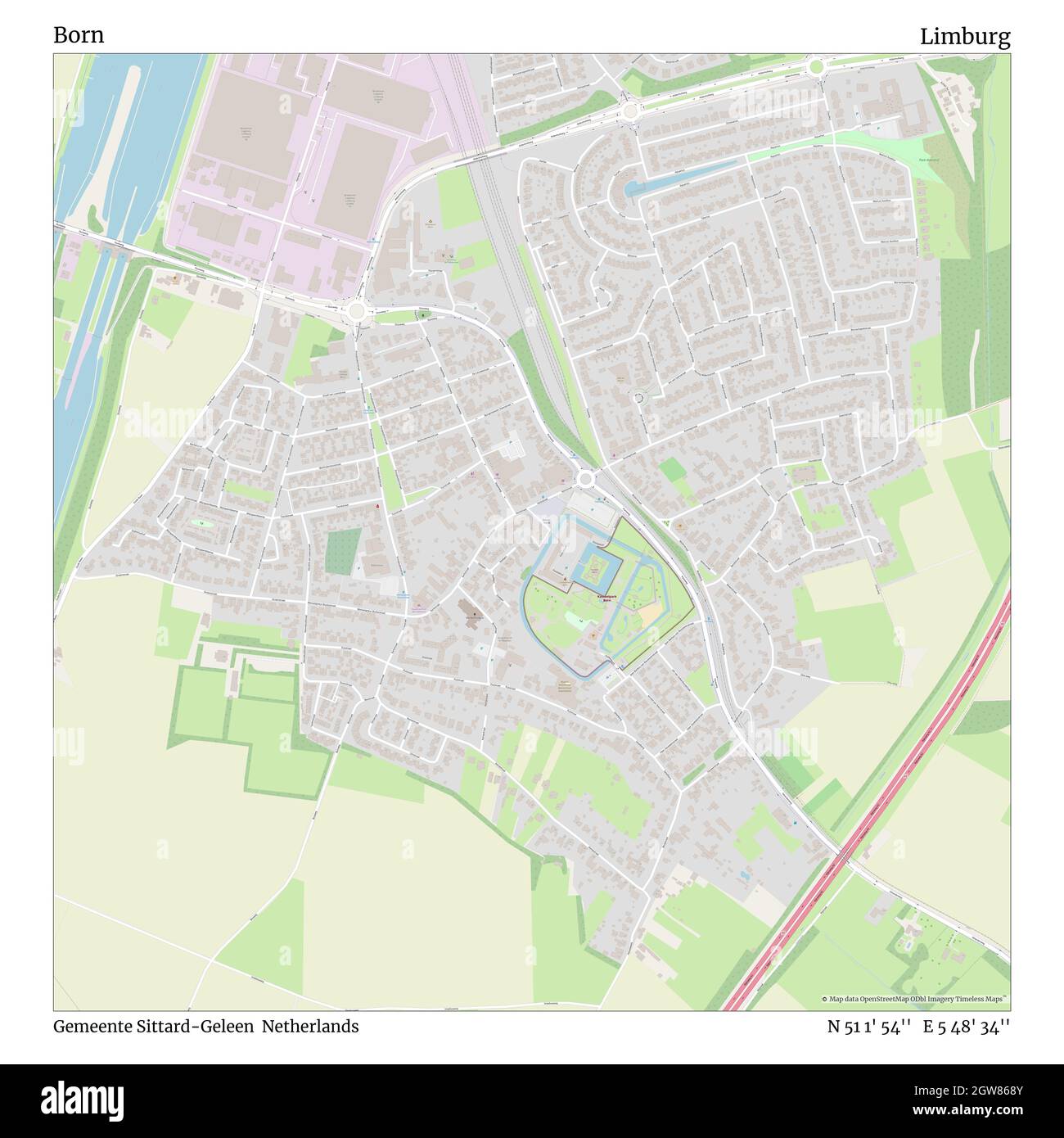 Nato, Gemeente Sittard-Geleen, Paesi Bassi, Limburgo, N 51 1' 54'', e 5 48' 34''', mappa, Mappa senza tempo pubblicata nel 2021. Viaggiatori, esploratori e avventurieri come Florence Nightingale, David Livingstone, Ernest Shackleton, Lewis and Clark e Sherlock Holmes si sono affidati alle mappe per pianificare i viaggi verso gli angoli più remoti del mondo, Timeless Maps sta mappando la maggior parte delle località del mondo, mostrando il successo di grandi sogni Foto Stock