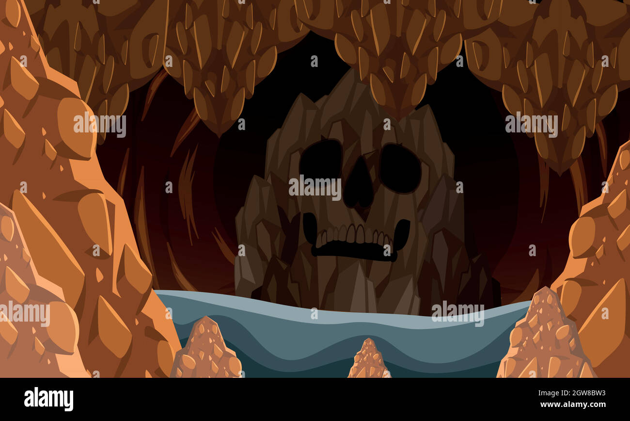 Spaventoso Rocky Cave nel buio Illustrazione Vettoriale