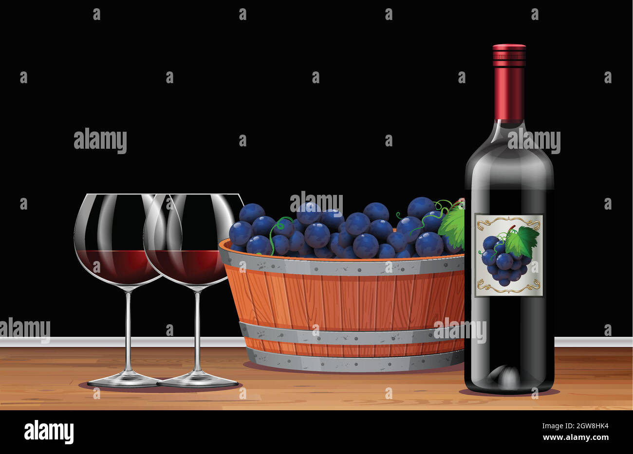 Uva e vino rosso a tavola Illustrazione Vettoriale
