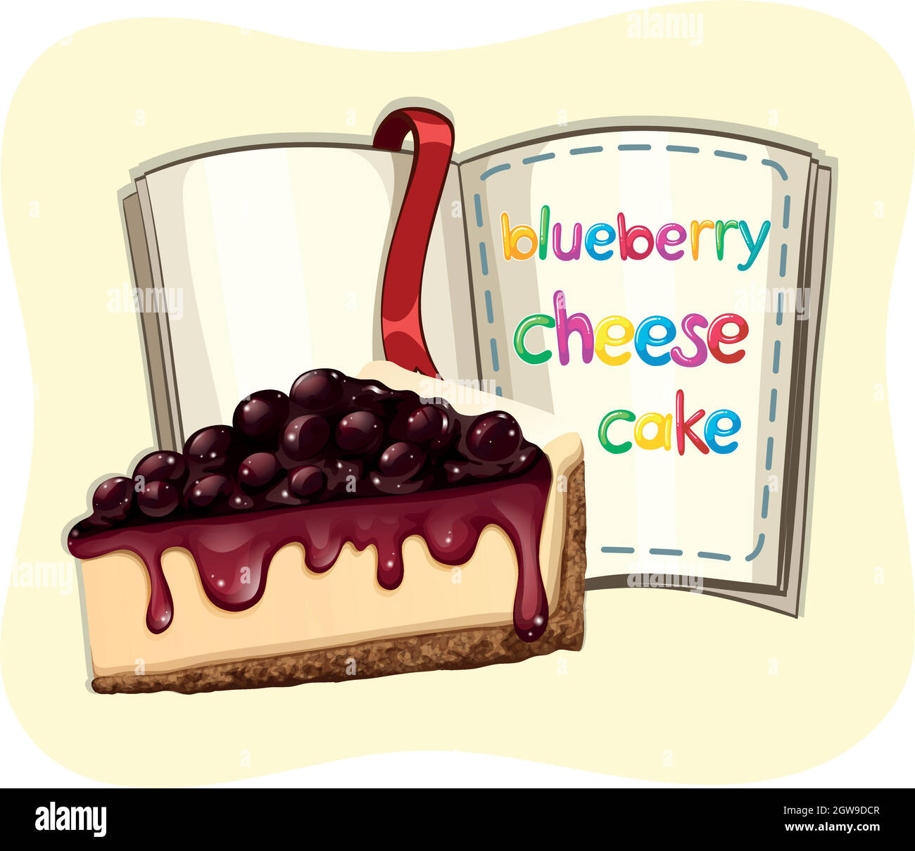 Cheesecake mirtillo e un libro Illustrazione Vettoriale