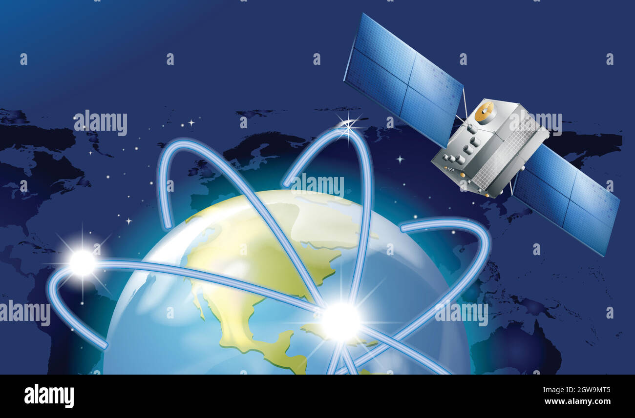 Satellite orbitante intorno alla terra Illustrazione Vettoriale