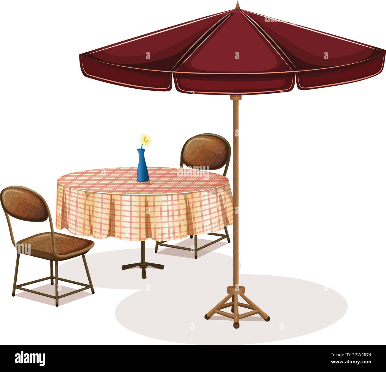 Un tavolo con un ombrellone in un bar Illustrazione Vettoriale