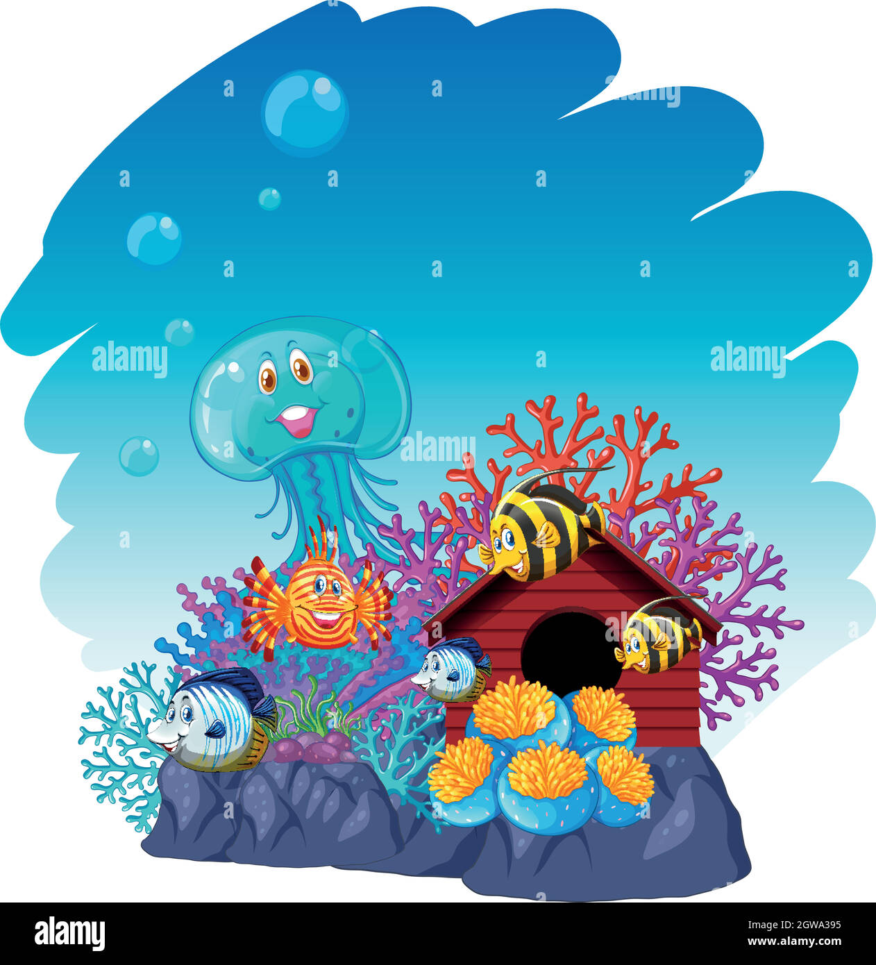 Animali marini che nuotano sott'acqua Illustrazione Vettoriale