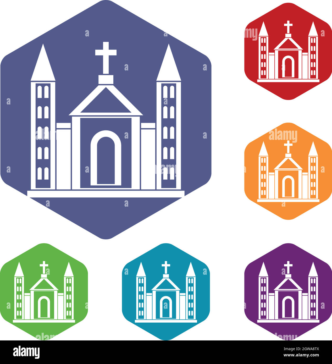 Chiesa cattolica cristiana la costruzione di set di icone Illustrazione Vettoriale