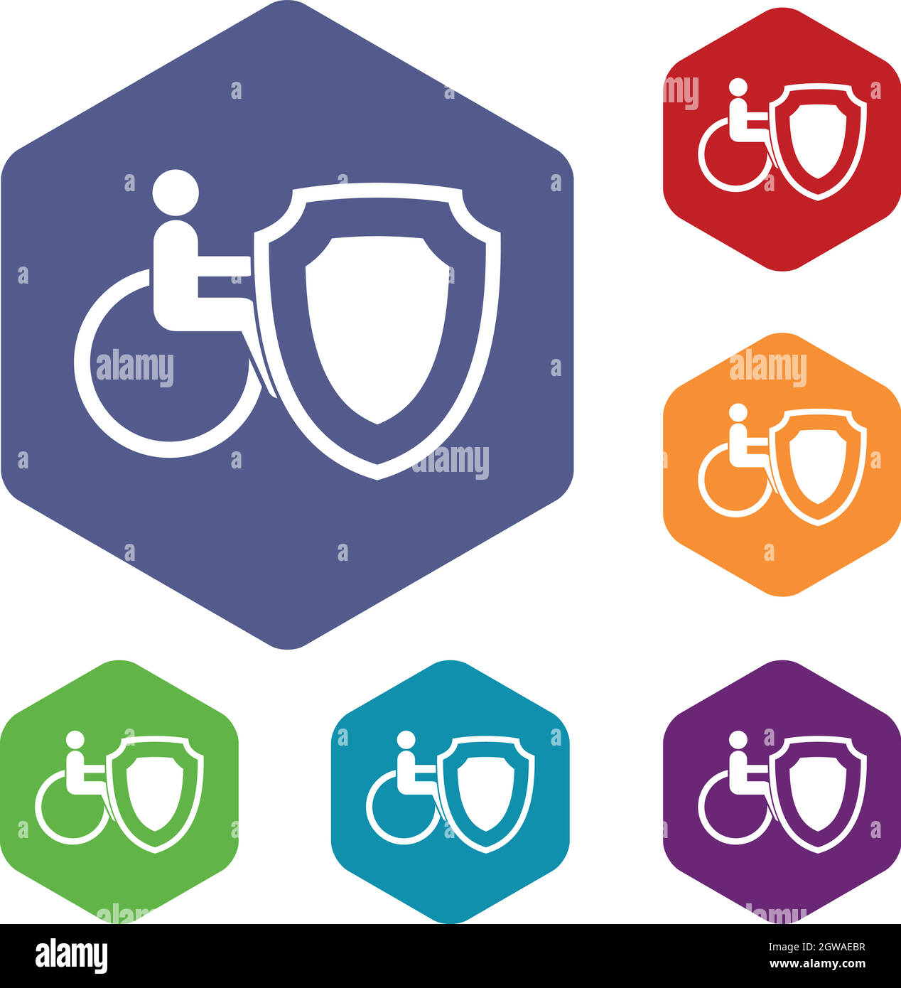 Sedia a rotelle e protezione di sicurezza set di icone Illustrazione Vettoriale