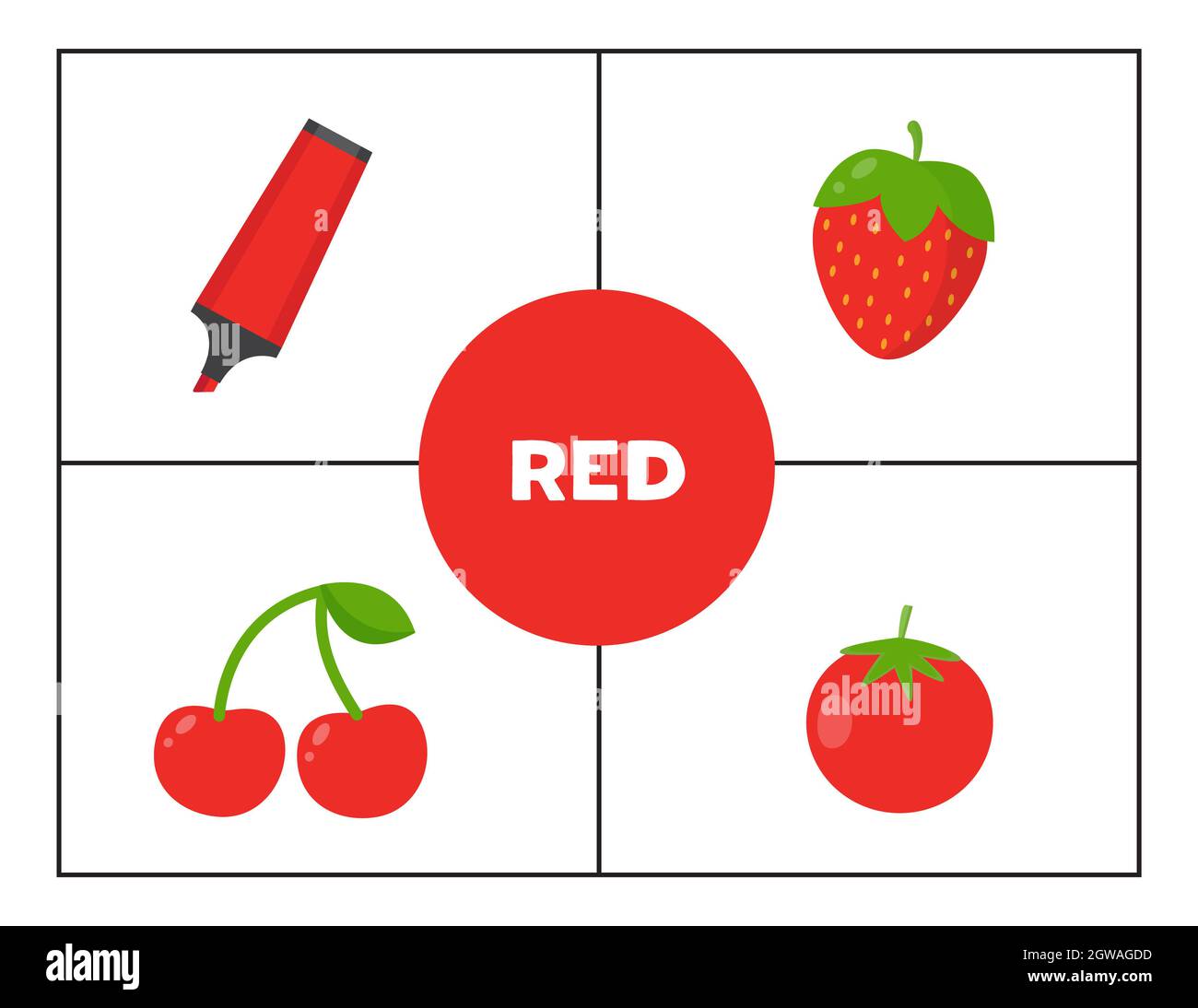 Colori base per bambini. Flashcards per imparare i colori. Colore rosso  Foto stock - Alamy
