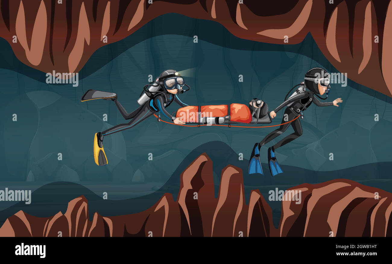 Scena di salvataggio subacqueo Illustrazione Vettoriale