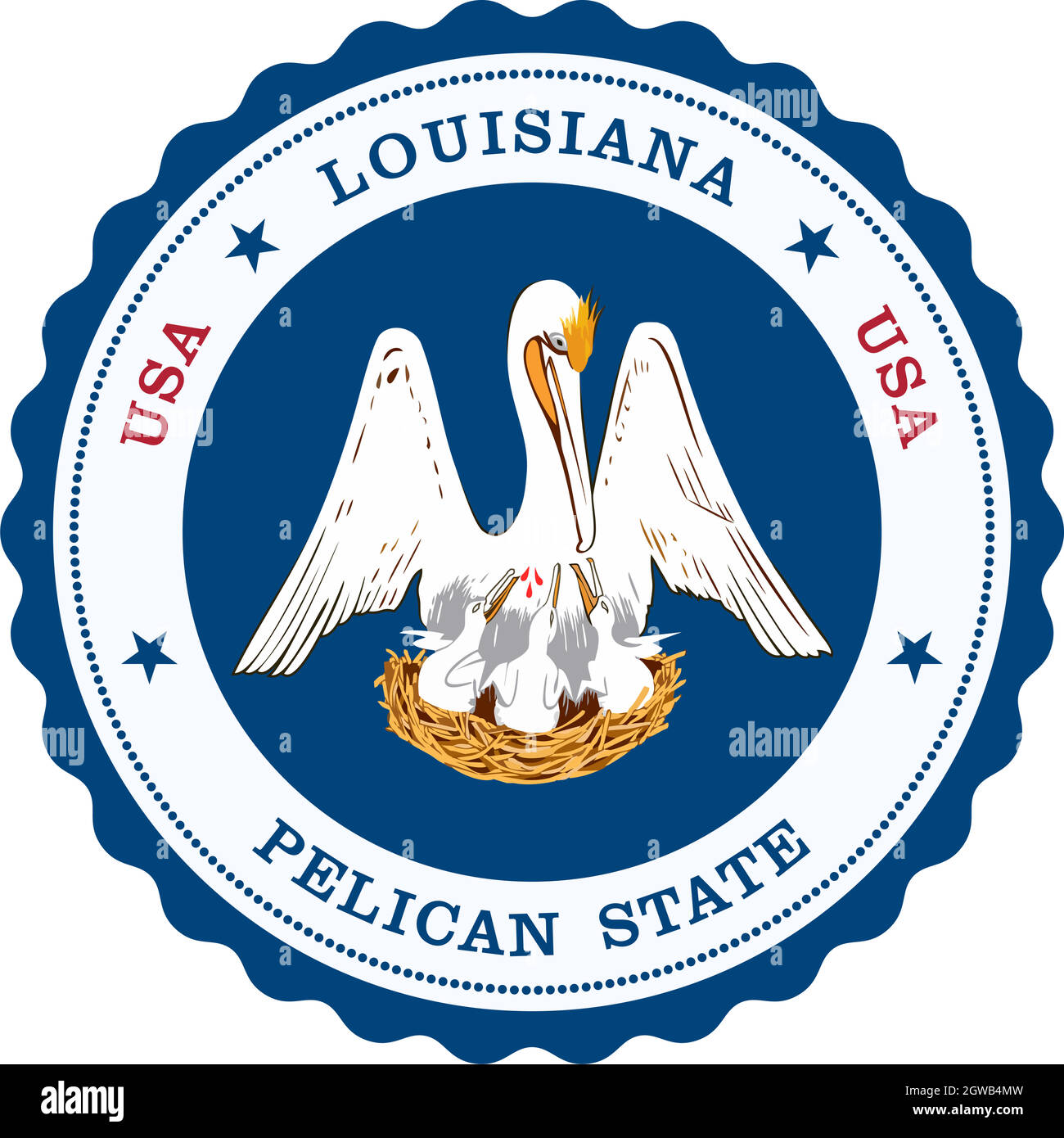 Louisiana emblema come vettore su fondo bianco isolato. Illustrazione Vettoriale