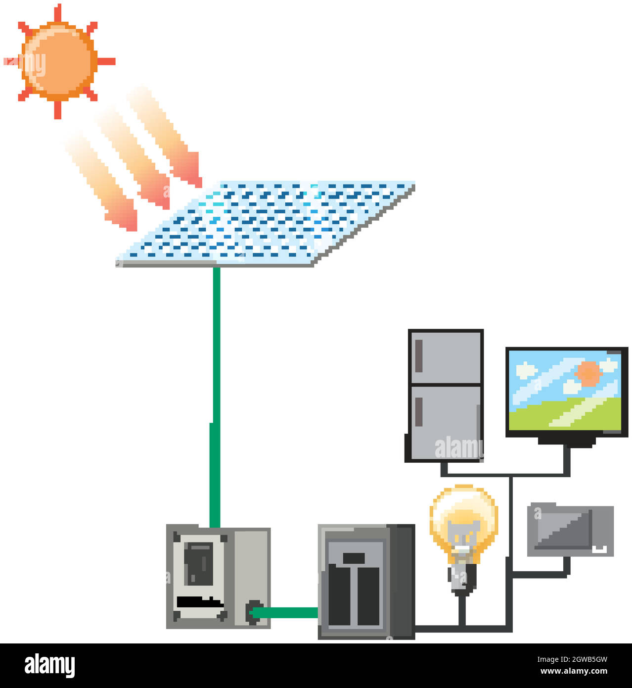 Diagramma che mostra la luce solare e l'energia solare Illustrazione Vettoriale