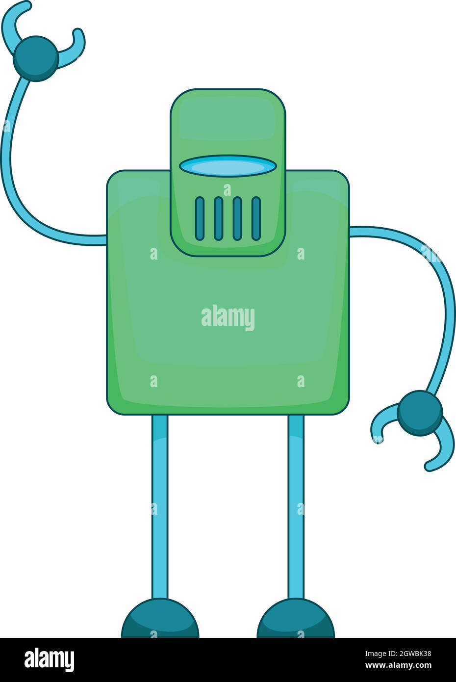 Verde robot retrò icona, stile cartoon Illustrazione Vettoriale