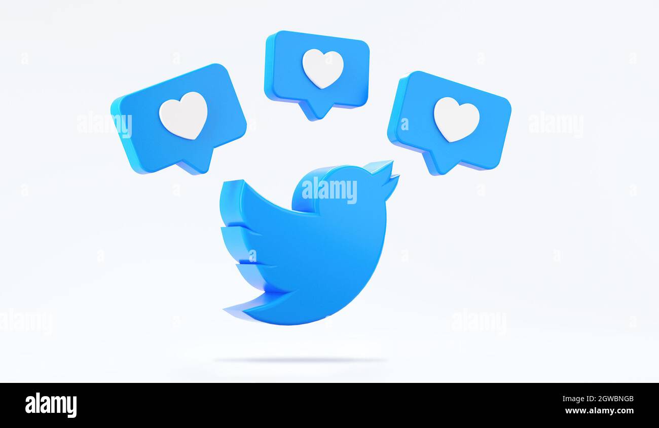 Valencia, Spagna - Ottobre, 2021: Isolato Twitter logo uccello icona con simboli simili. App social media gratuita per dispositivi mobili per microblogging e sha Foto Stock