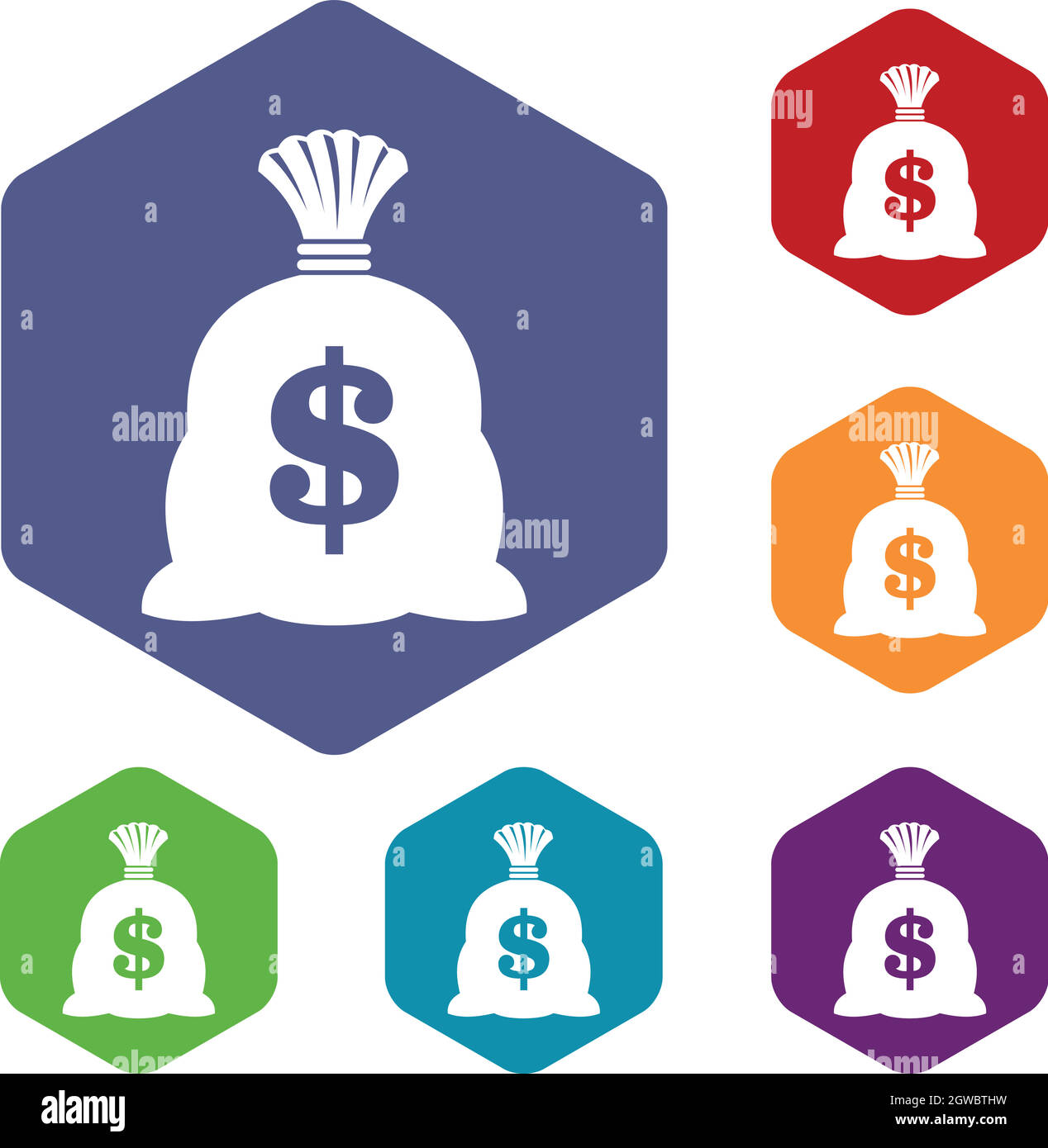 Sacco di denaro con US dollar sign set di icone Illustrazione Vettoriale