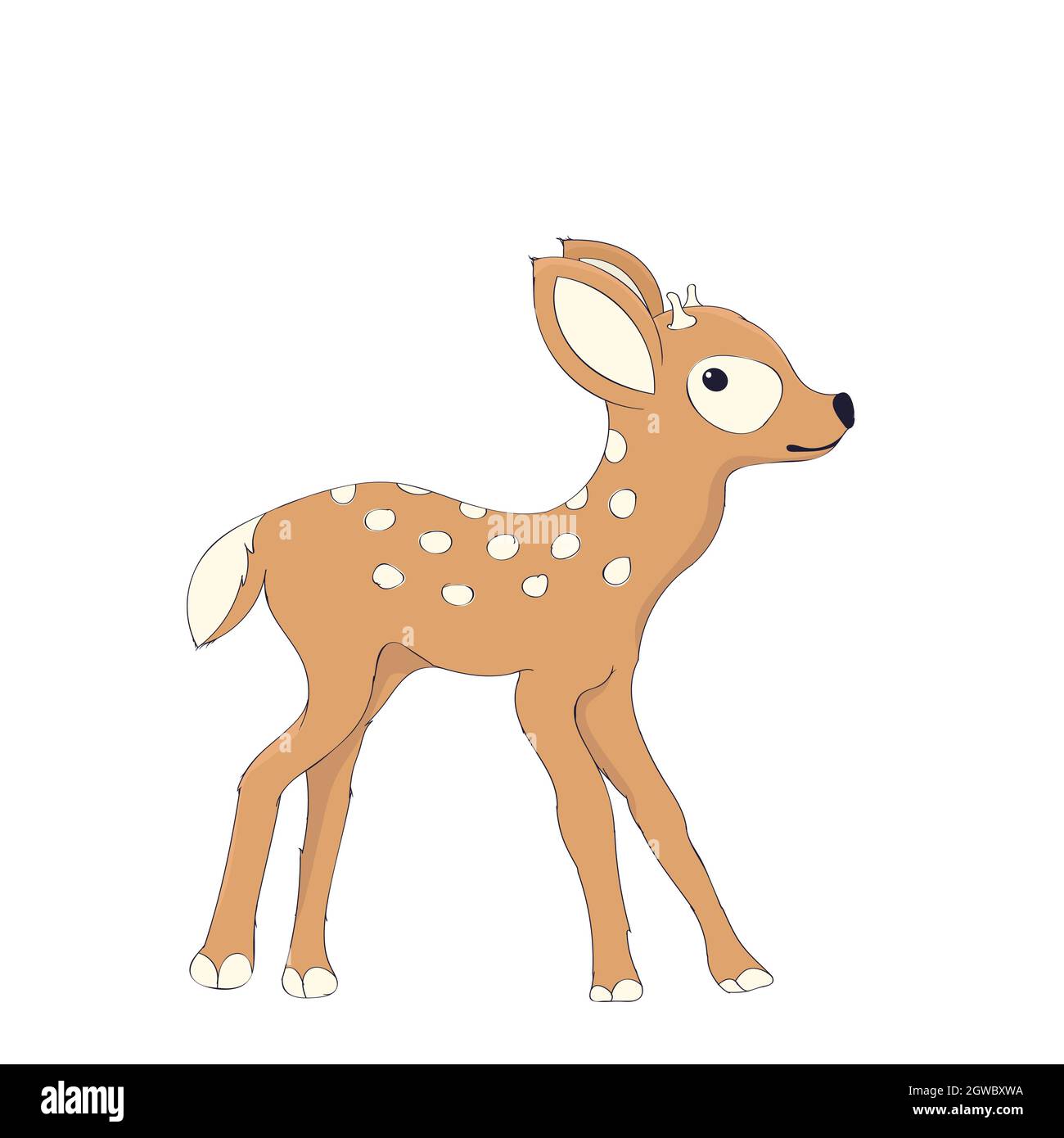 Carino piccolo personaggio vettoriale fawn su sfondo bianco Illustrazione Vettoriale