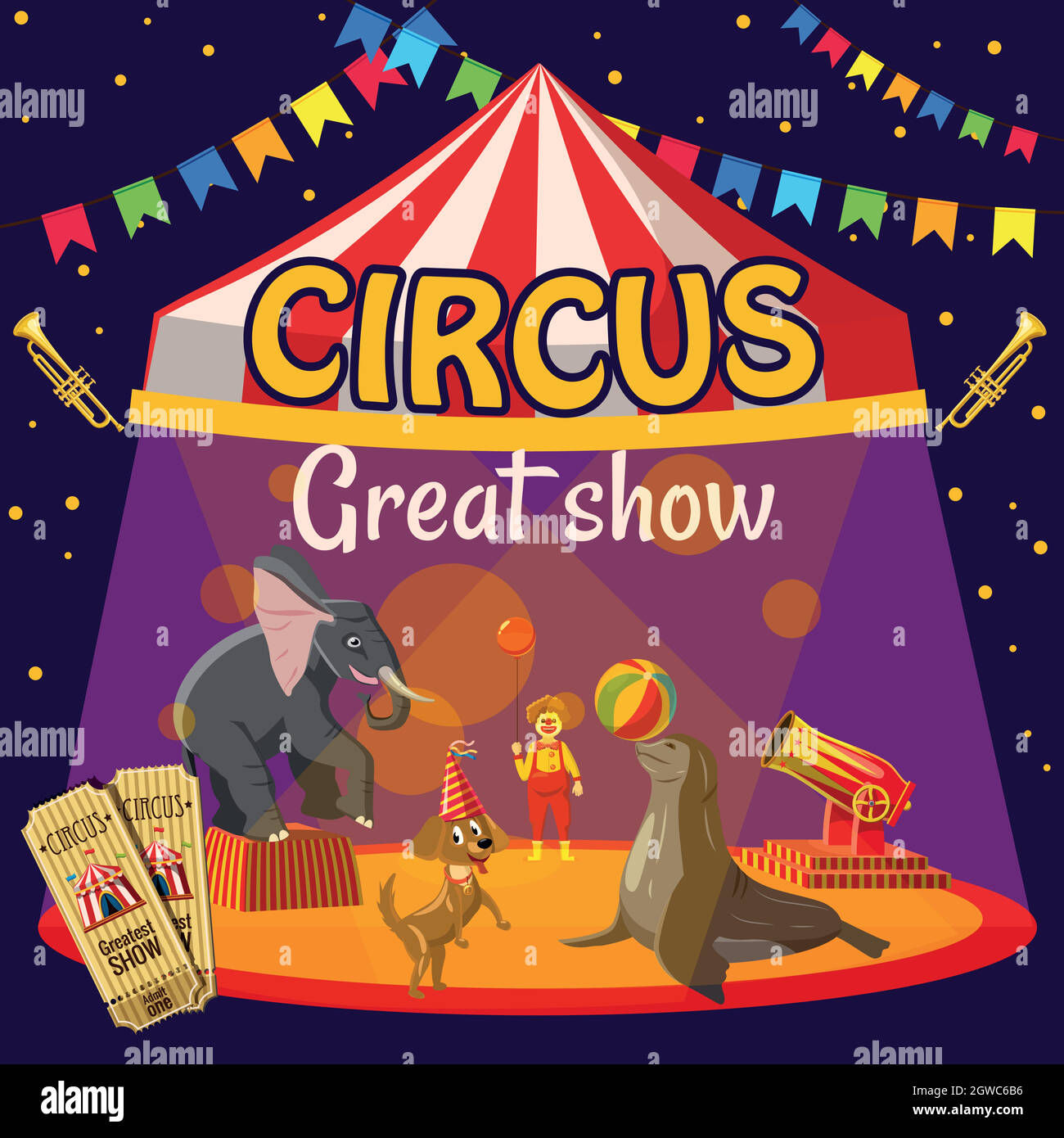 Grande Circus show concetto, stile cartoon Illustrazione Vettoriale