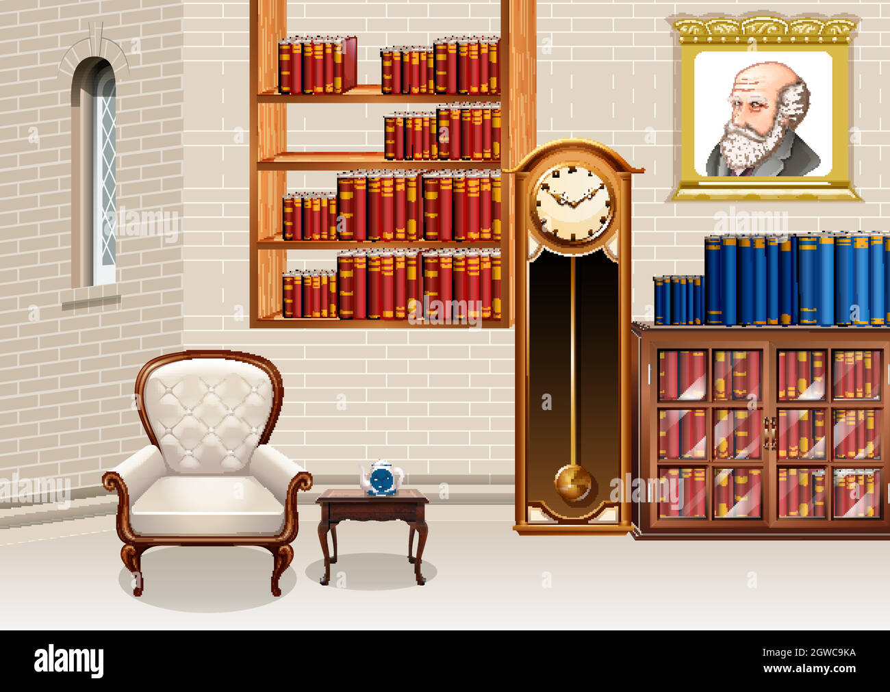 Soggiorno con scaffali e mobili Illustrazione Vettoriale