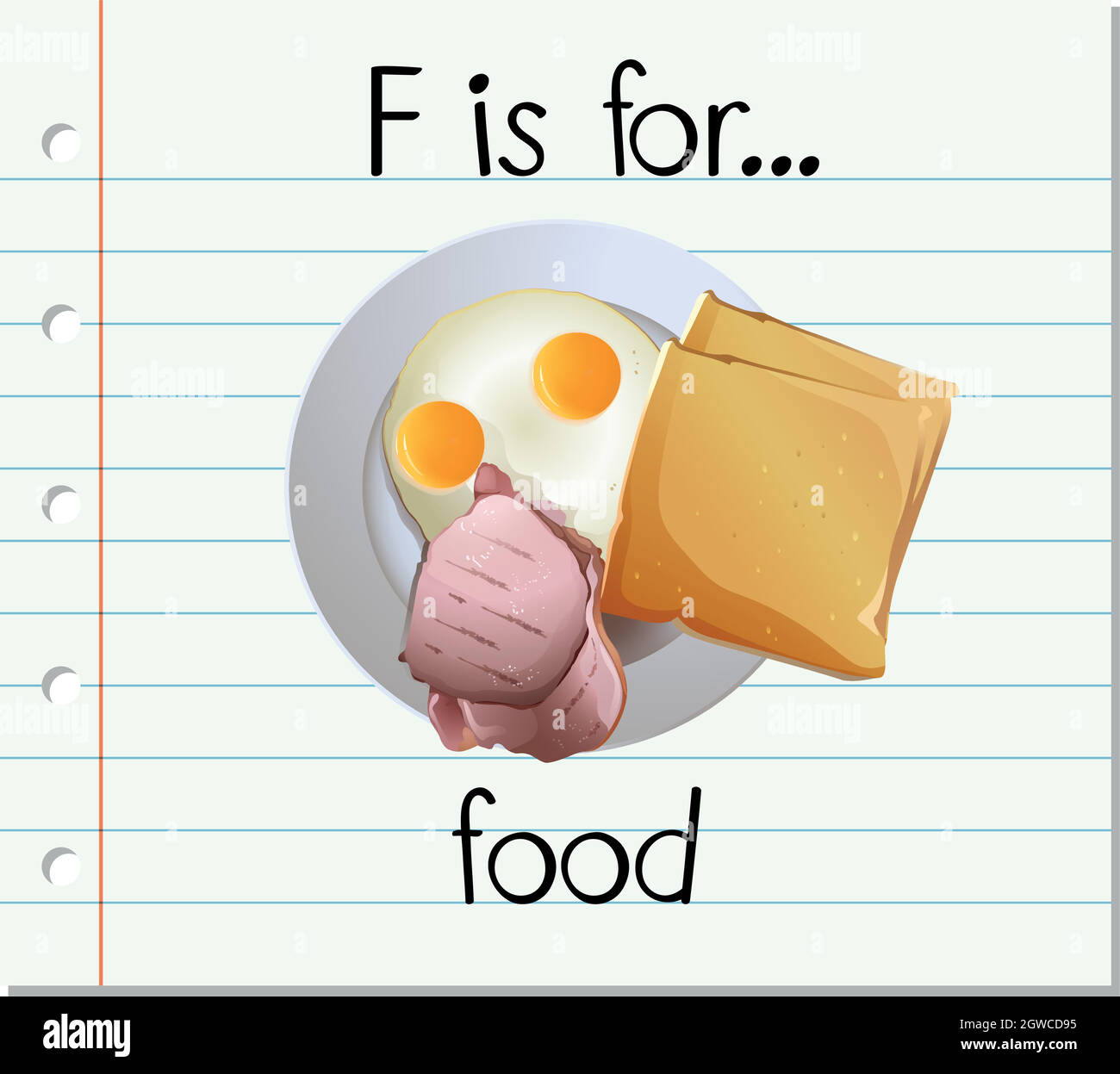 Flashcard lettera F è per il cibo Illustrazione Vettoriale