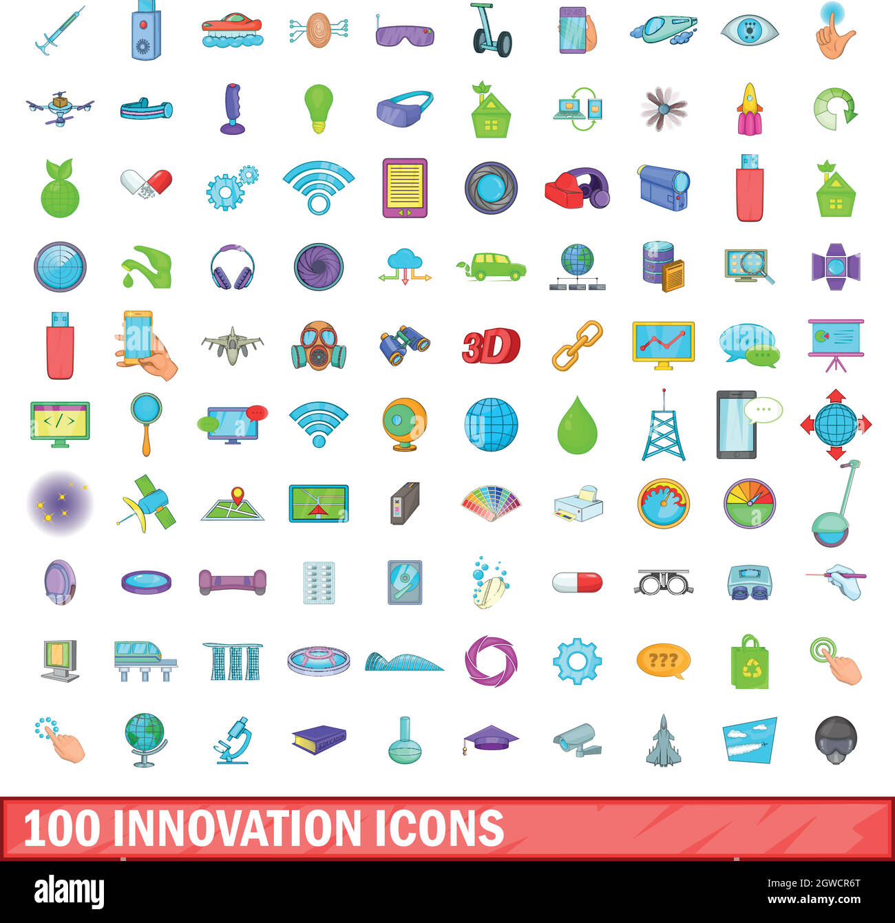 100 set di icone, stile cartoon Illustrazione Vettoriale