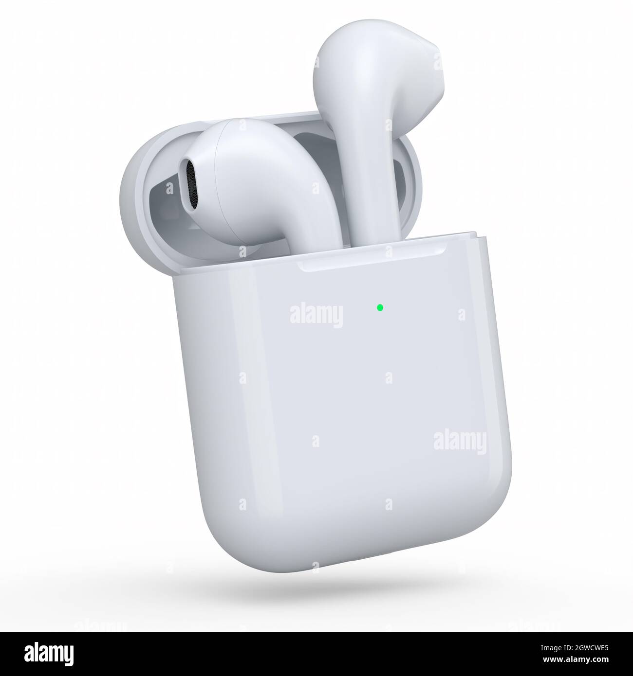 Cuffie wireless bluetooth con custodia bianca isolate su sfondo bianco.  Rendering 3D degli accessori per ascoltare musica o lavorare lontano da  casa Foto stock - Alamy