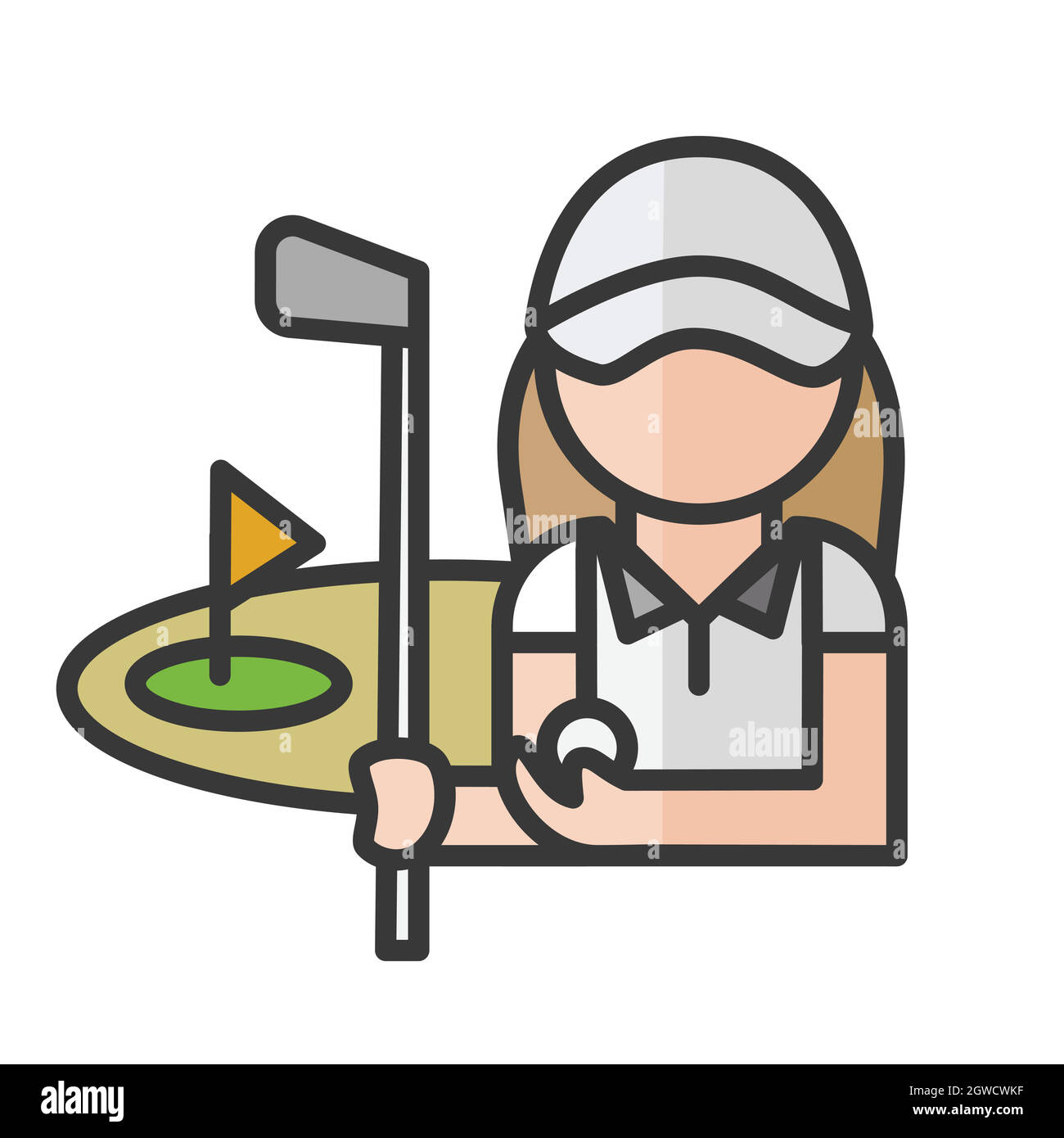 Avatar giocatore di golf femminile. Donna che gioca un personaggio sportivo. Utente del profilo, persona. Icona persone. Illustrazione vettoriale Illustrazione Vettoriale