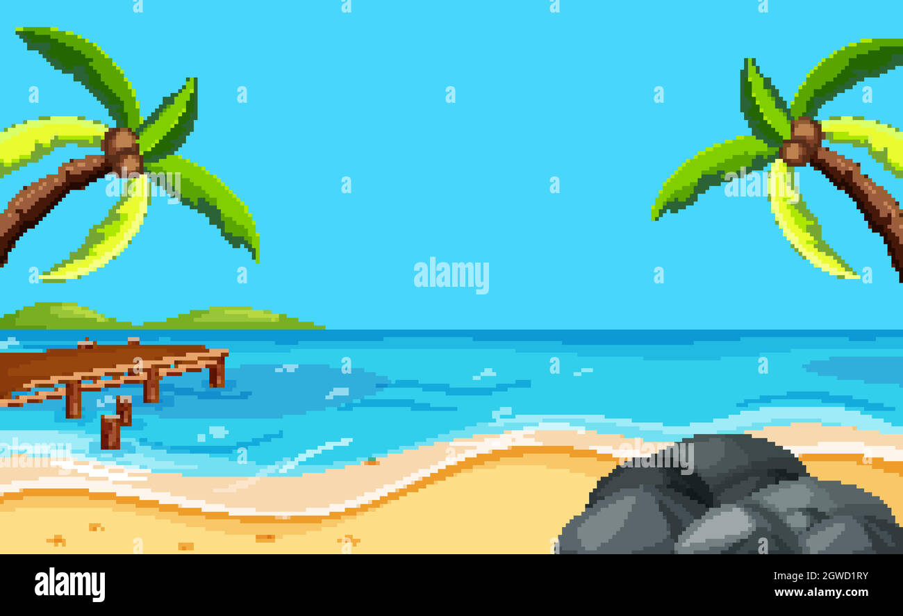 Spiaggia vuota con due alberi di cocco Illustrazione Vettoriale