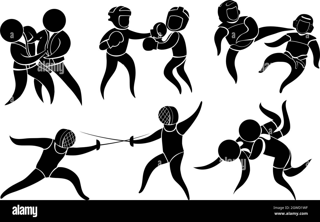 Icone sportive per le diverse arti marziali Illustrazione Vettoriale