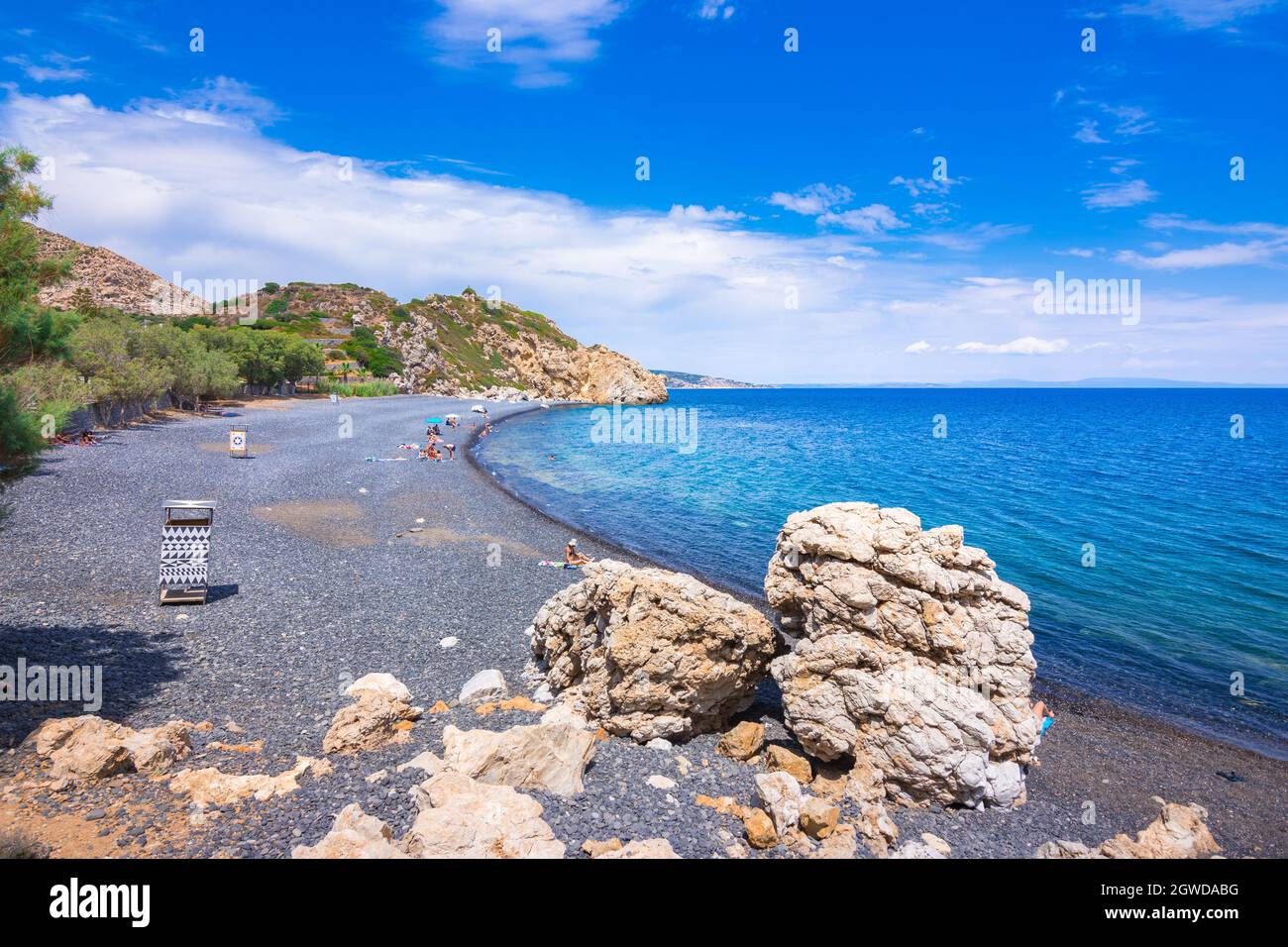 Spiaggia del vulcano Mavra Volia sull'isola di Chios, Grecia Foto Stock