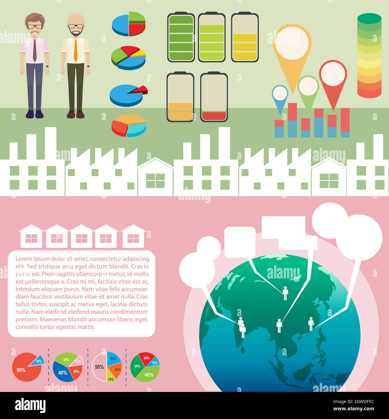 Una infografica con persone e grafici Illustrazione Vettoriale