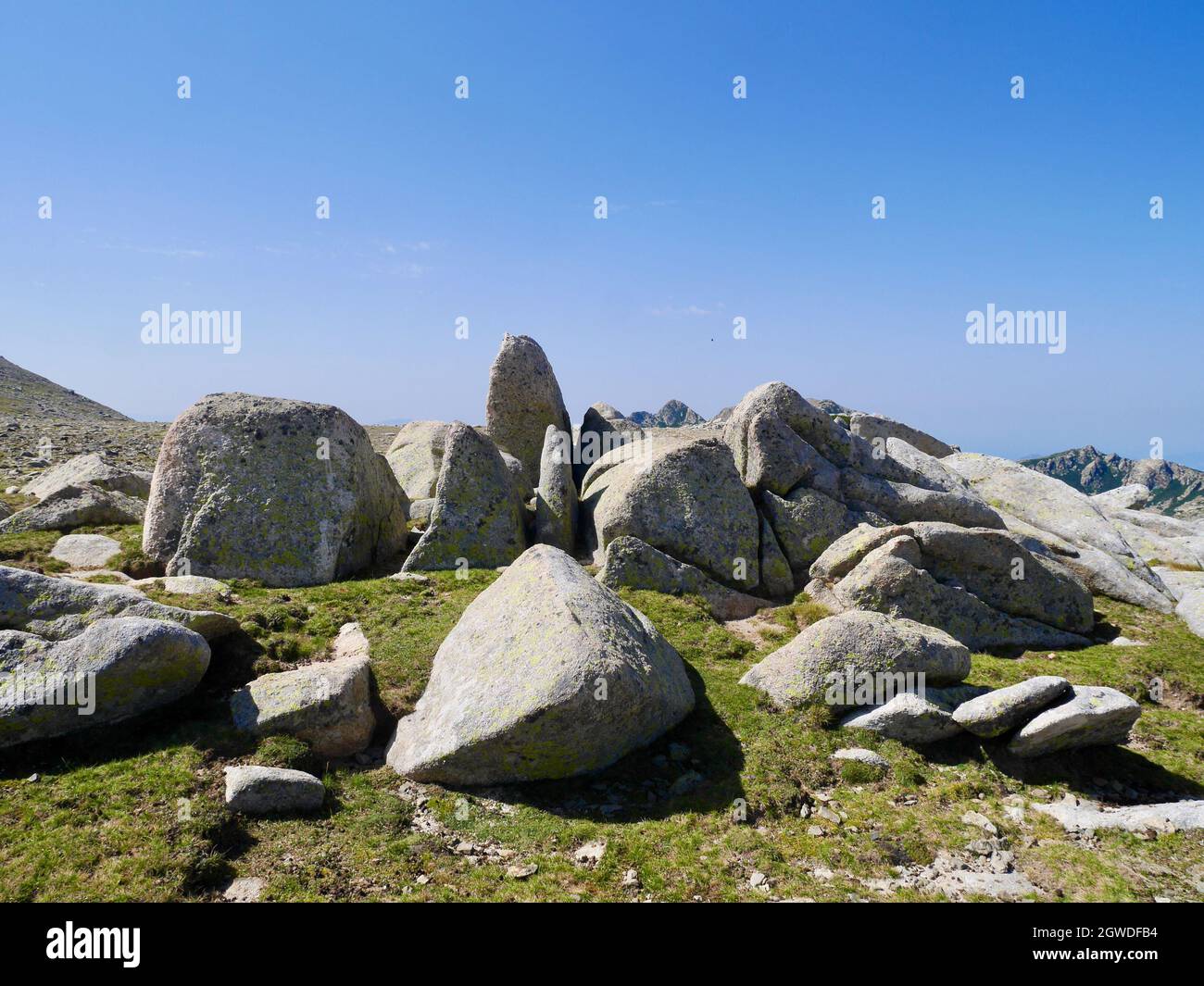 Formazioni rocciose all'altopiano del Monte Rotondo, Corsica, Francia. Foto Stock