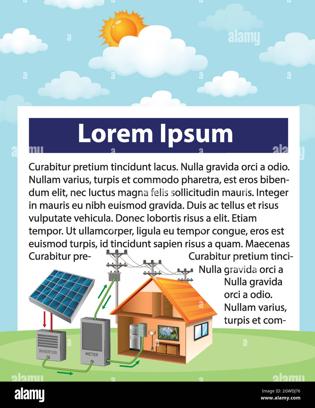 Diagramma che mostra come la cella solare funziona a casa Illustrazione Vettoriale