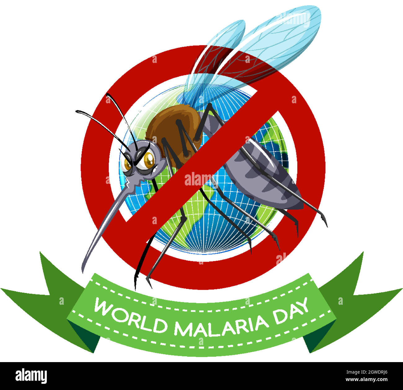 Logo o banner della Giornata Mondiale della malaria con segno di zanzara Illustrazione Vettoriale