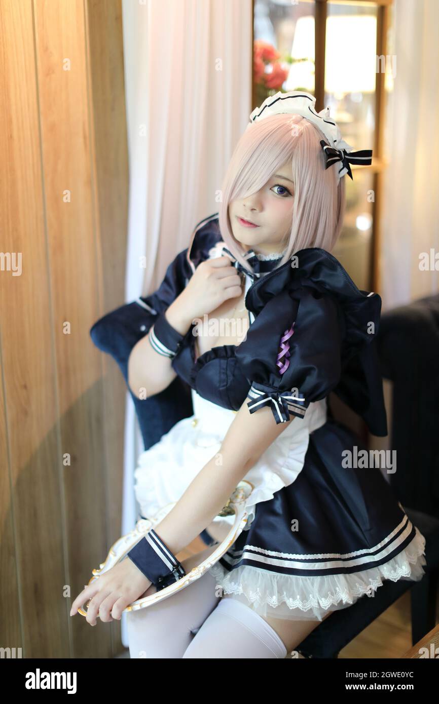 Giappone anime cosplay ritratto di ragazza con cameriera fumetto costume Foto Stock