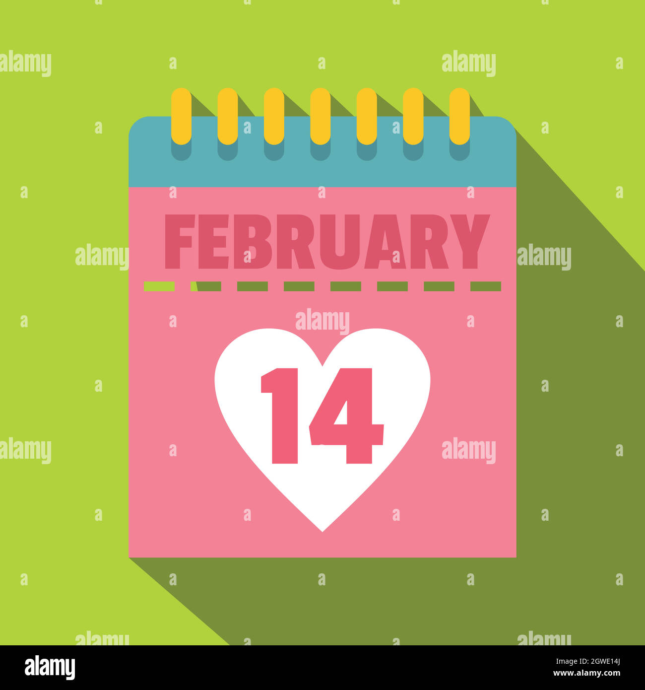 Rosa Valentines Day Icona calendario, stile piatto Illustrazione Vettoriale